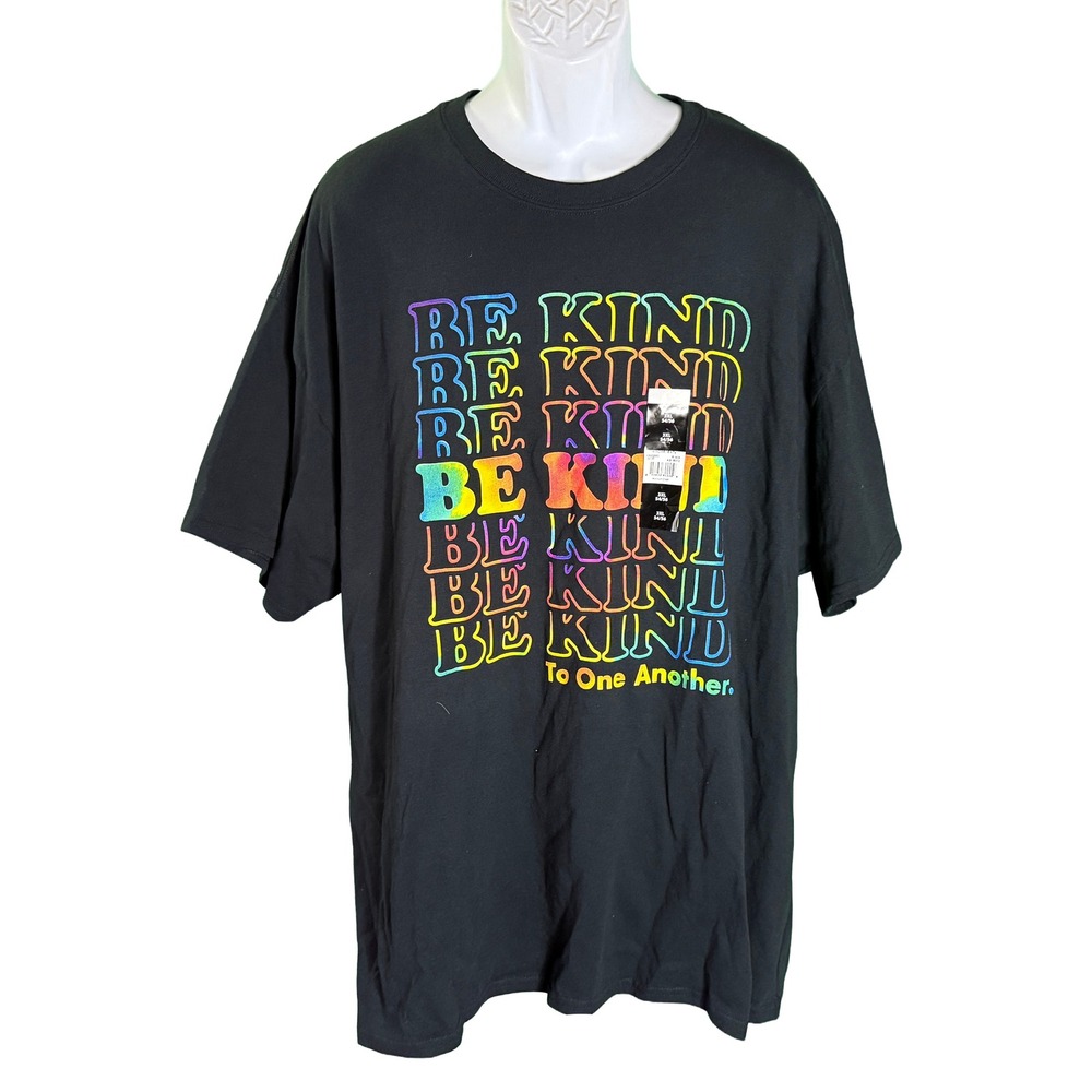 D&M T-Shirt Mens 3XL Black Be Kind Rainbow Graphic Short Sleeve Tee New